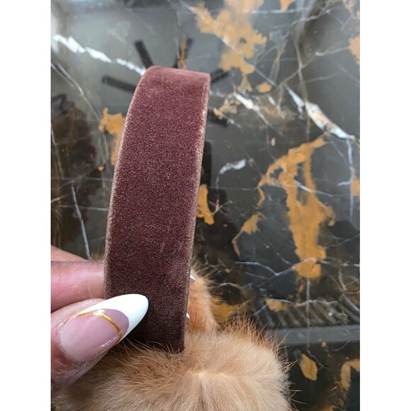 Real Mink Fur Earmuffs Brown Velvet headband Thin Danity main image 9